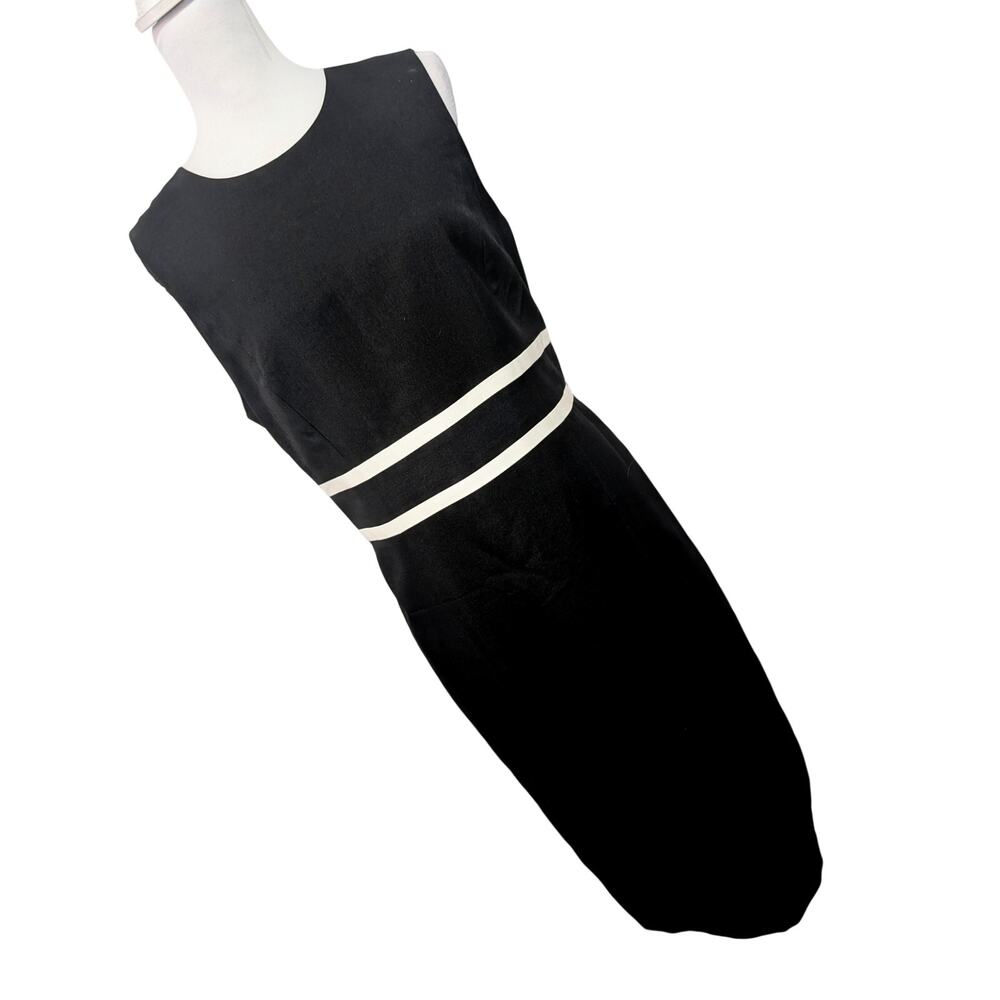 NWOT! EVAN PICONE! BLACK LABEL, BLACK/WHITE STRIPE WAIST SLEEVELESS DRESS! 14